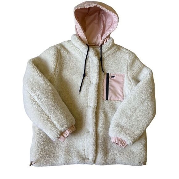 Levi's High Pile Fleece Hooded Zip Jacket Cream Pink XL - Picture 2 of 14